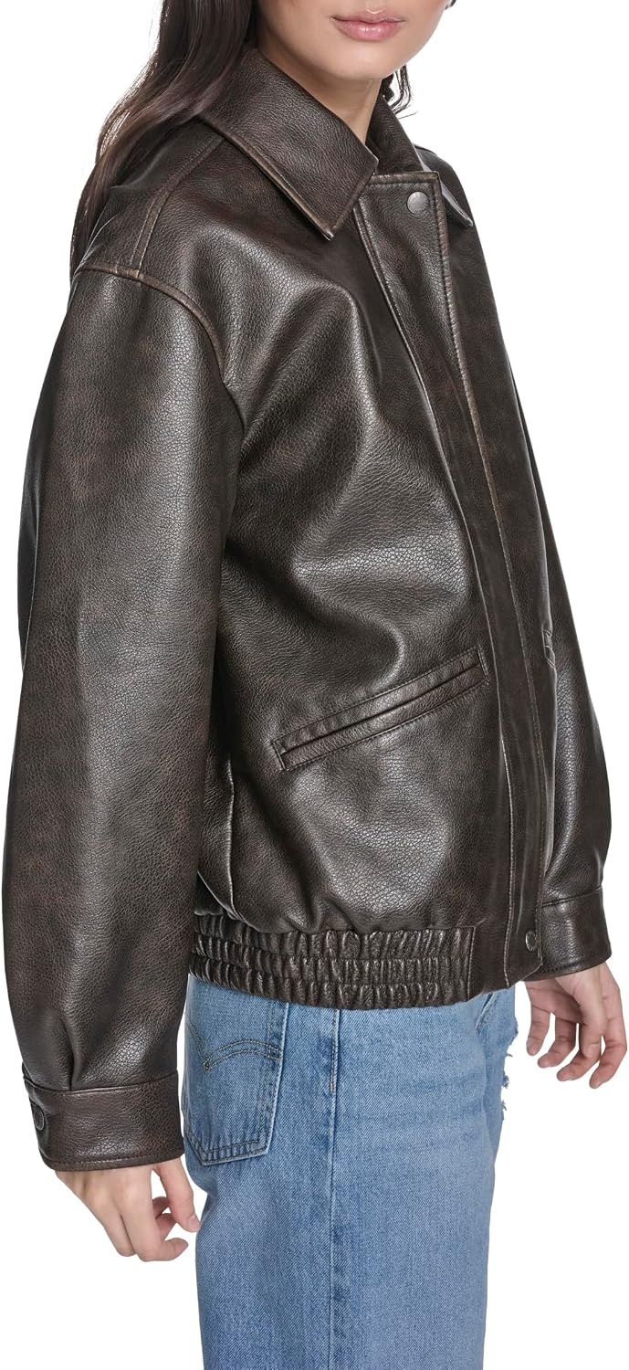 image:imageLevis Womens Faux Leather Relaxed Fit BomberBrown