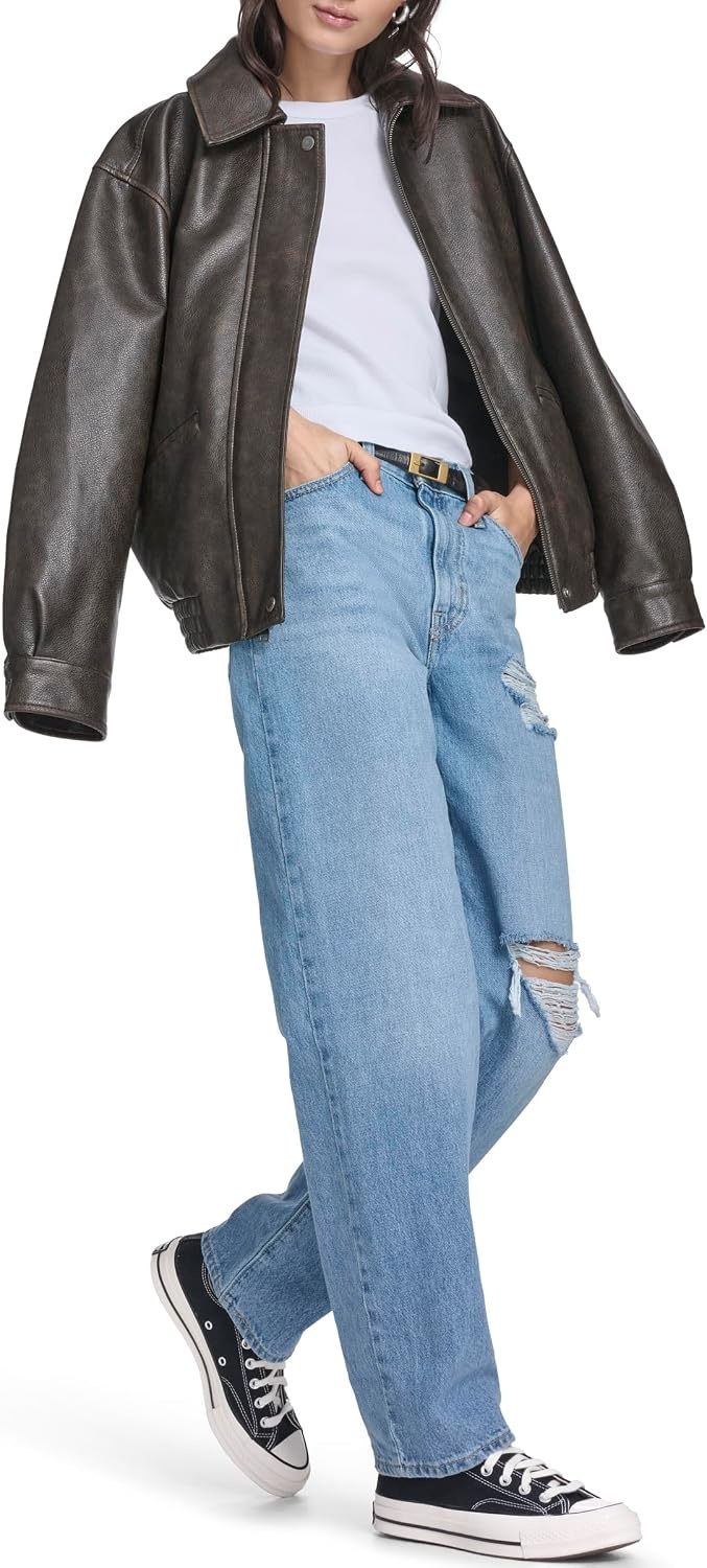 image:imageLevis Womens Faux Leather Relaxed Fit BomberBrown