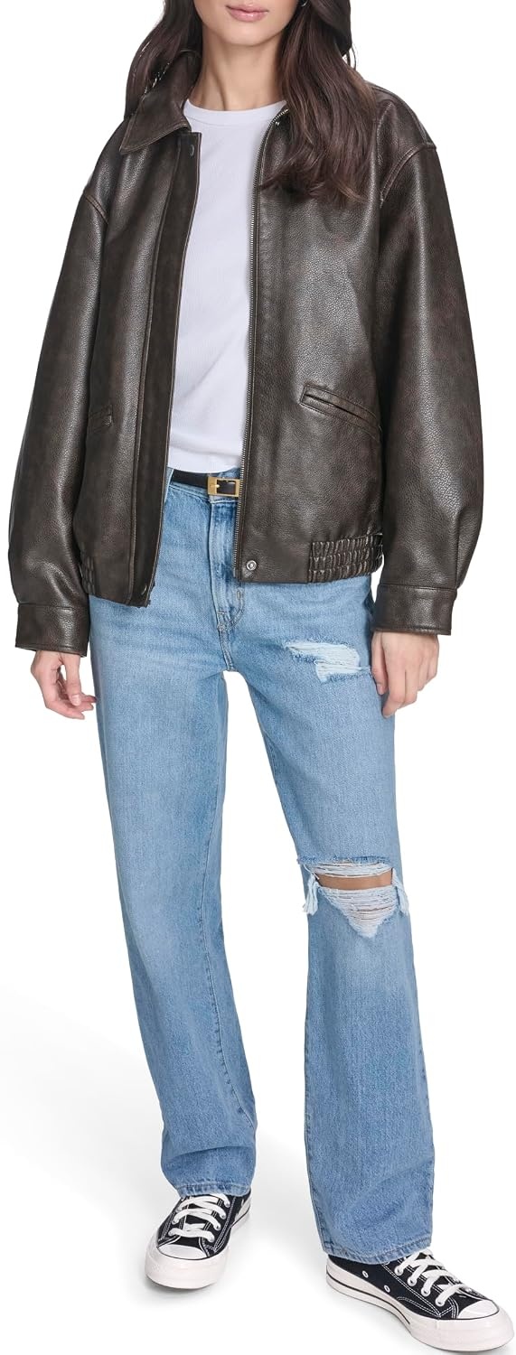 image:imageLevis Womens Faux Leather Relaxed Fit BomberBrown