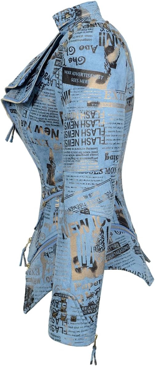 image:imageSX Womens Fashion Studded Perfectly Shaping Faux Leather Biker JacketSuede Blue