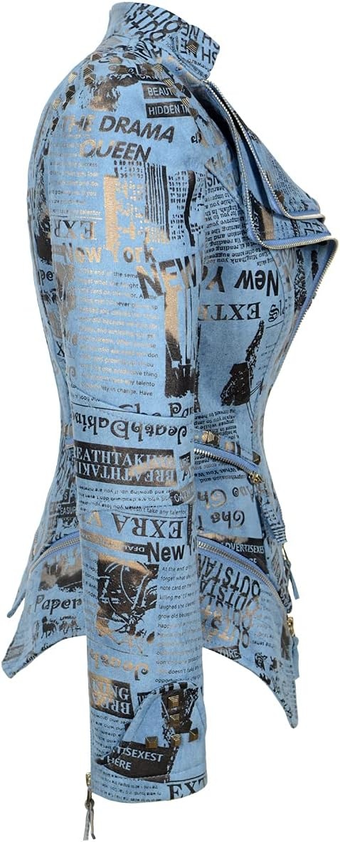 image:imageSX Womens Fashion Studded Perfectly Shaping Faux Leather Biker JacketSuede Blue