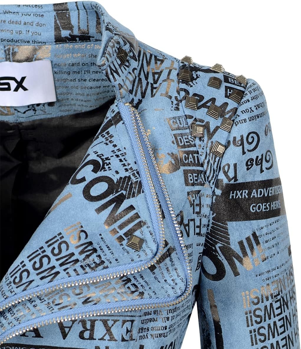 image:imageSX Womens Fashion Studded Perfectly Shaping Faux Leather Biker JacketSuede Blue