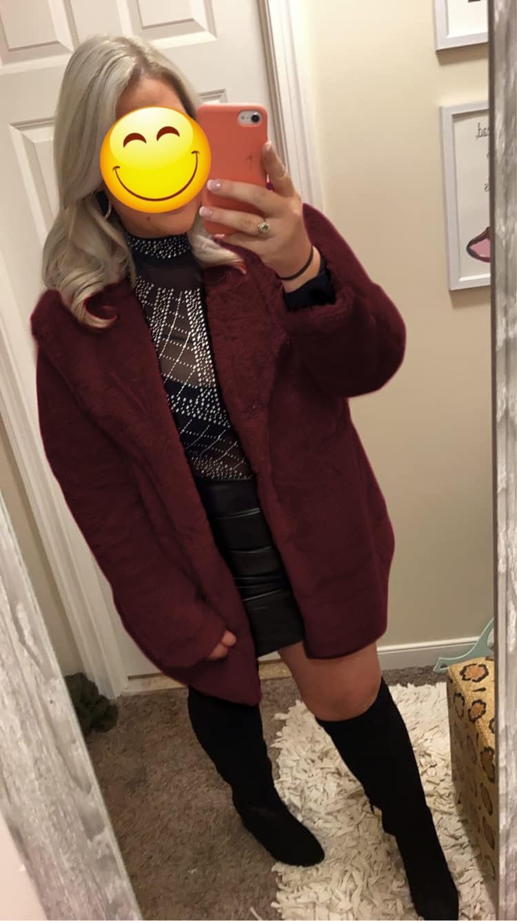 image:imageTOPONSKY Womens Winter Warm Lapel Faux Fur With Inner Lining amp Buttons CoatsCd Burgundy