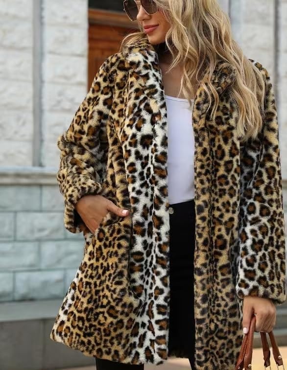 image:imageTOPONSKY Womens Winter Warm Lapel Faux Fur With Inner Lining amp Buttons CoatsCd Leopard Brown