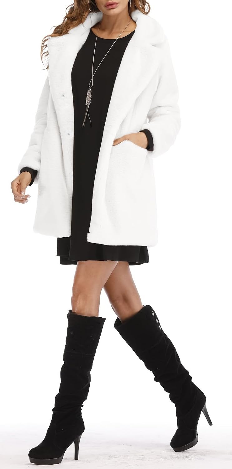 image:imageTOPONSKY Womens Winter Warm Lapel Faux Fur With Inner Lining amp Buttons CoatsCd White