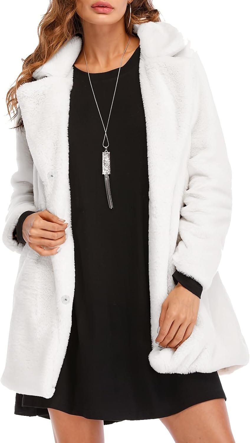 image:imageTOPONSKY Womens Winter Warm Lapel Faux Fur With Inner Lining amp Buttons CoatsCd White