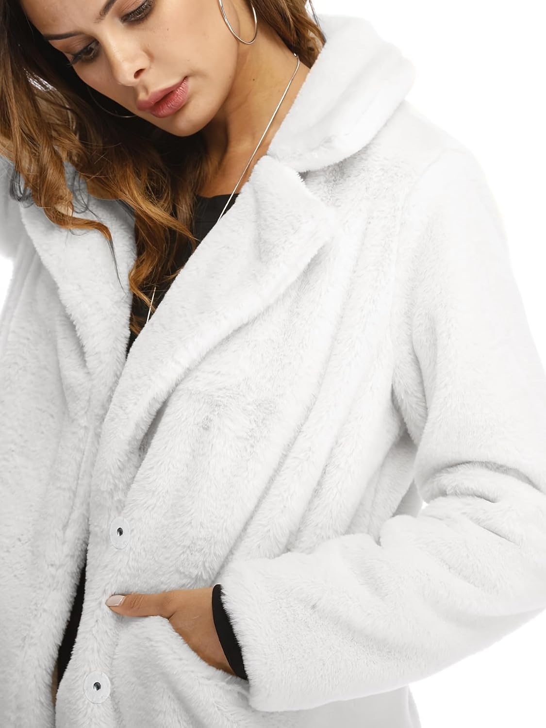 image:imageTOPONSKY Womens Winter Warm Lapel Faux Fur With Inner Lining amp Buttons CoatsCd White
