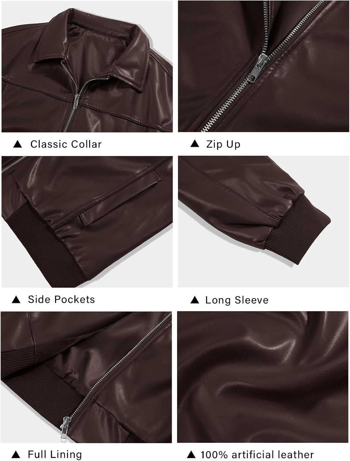 image:imageTankaneo Womens Faux Leather Jacket Oversized Bomber Zip Motor Biker Coat Going Out Outfit Fashion Trendy Jacket Casual Long Sleeve Loose Fit Fall WinterChocolate