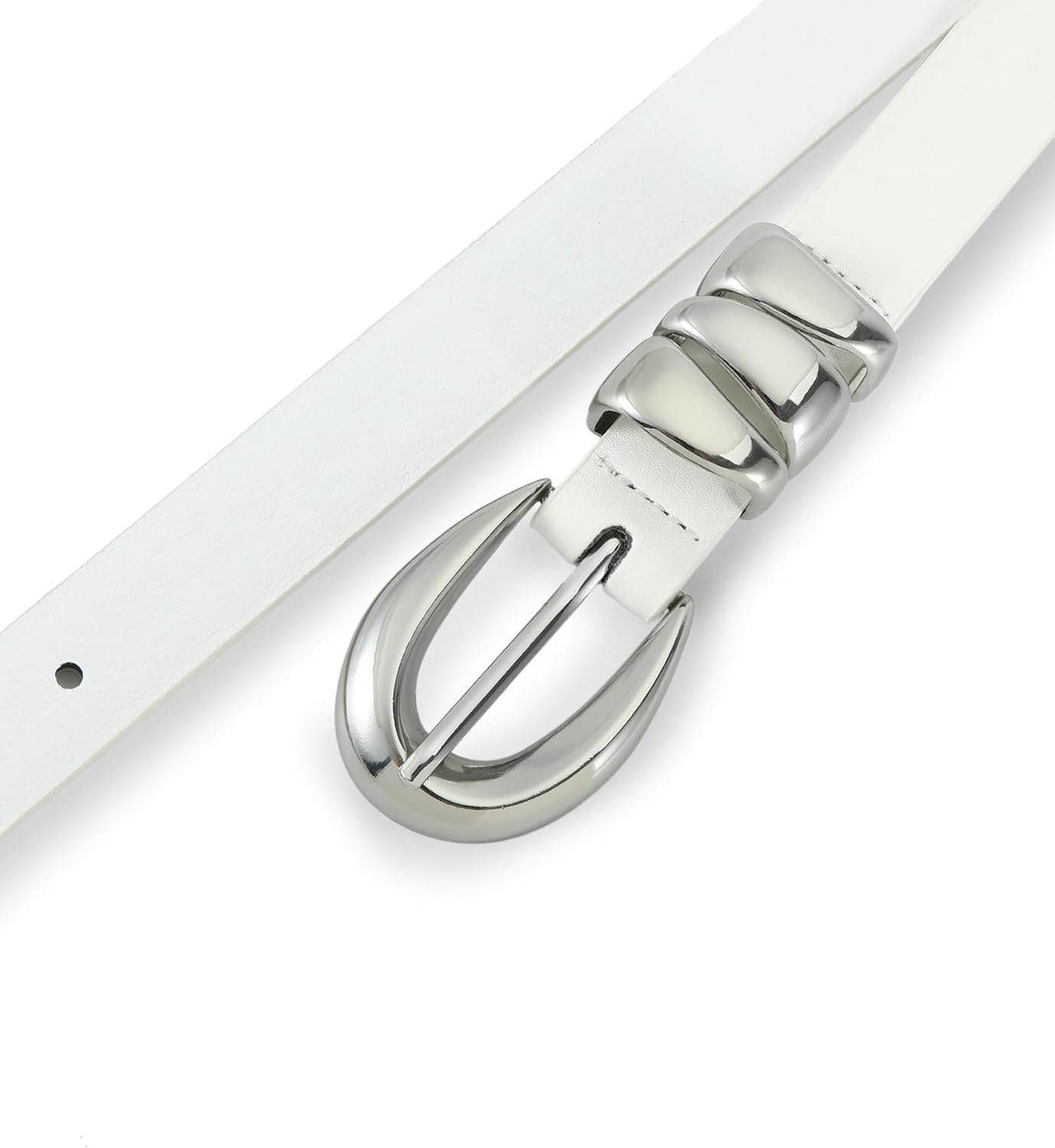 image:imageWomen Skinny Belt for Jeans GoldSilver Buckle Thin Waist Belts 091 in Wide Trendy Buckle Belt for Jeans Dress Pants Formal Work and Casual Daily OutfitsWhite