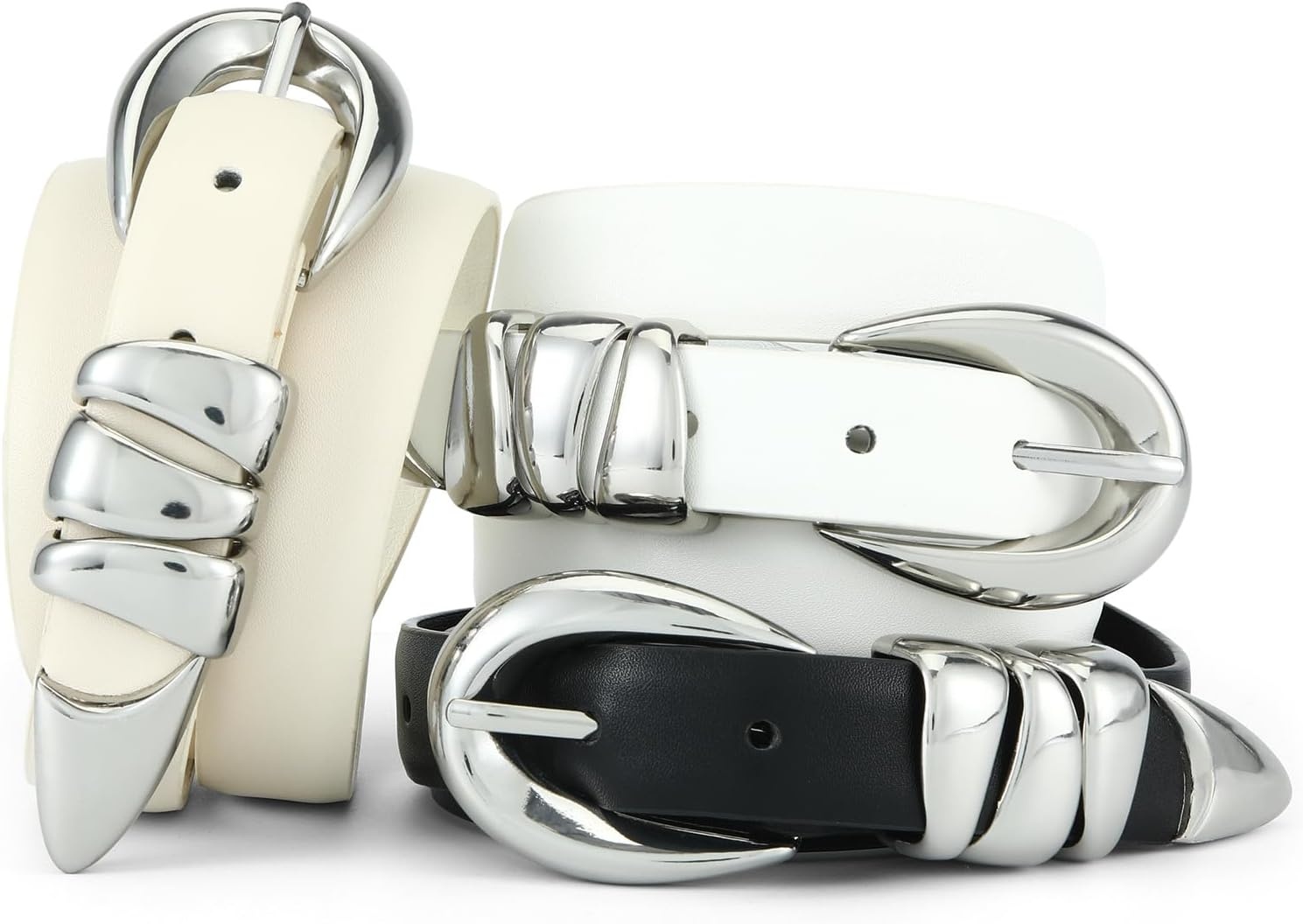 image:imageWomen Skinny Belt for Jeans GoldSilver Buckle Thin Waist Belts 091 in Wide Trendy Buckle Belt for Jeans Dress Pants Formal Work and Casual Daily OutfitsWhite