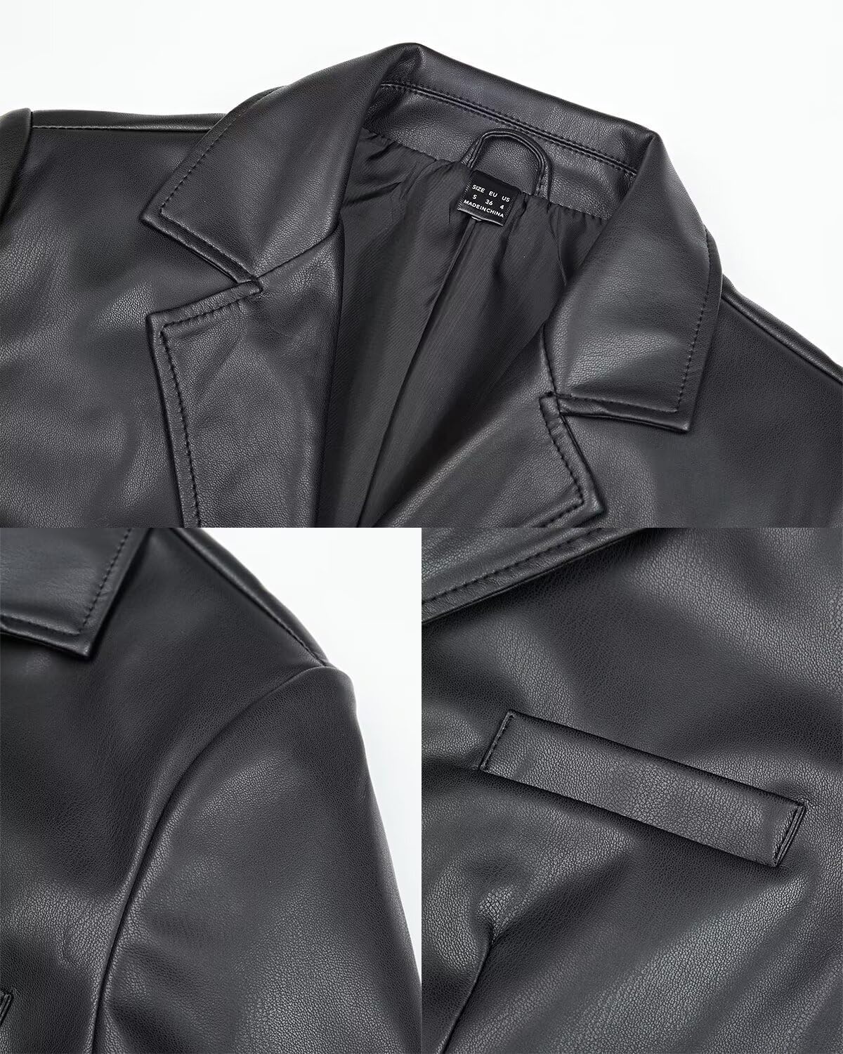 image:imageWomens Faux Leather Blazer Jackets Button Down Leather Shacket Coat with PocketsBlack 125