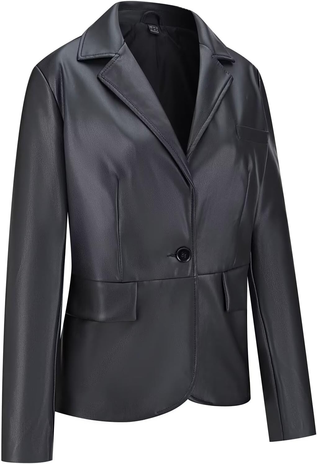 image:imageWomens Faux Leather Blazer Jackets Button Down Leather Shacket Coat with PocketsBlack 125