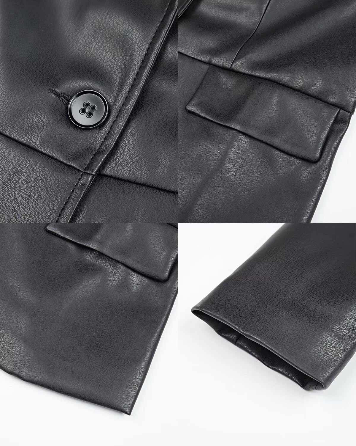 image:imageWomens Faux Leather Blazer Jackets Button Down Leather Shacket Coat with PocketsBlack 125