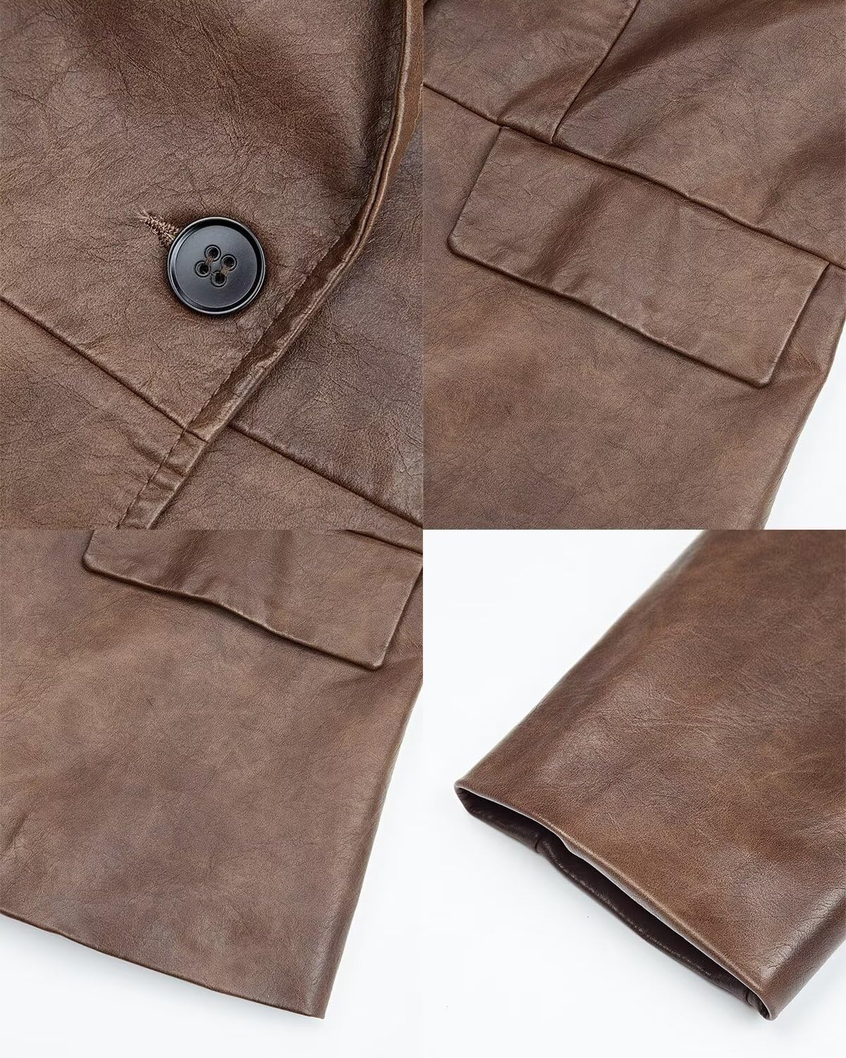 image:imageWomens Faux Leather Blazer Jackets Button Down Leather Shacket Coat with PocketsBrown 125