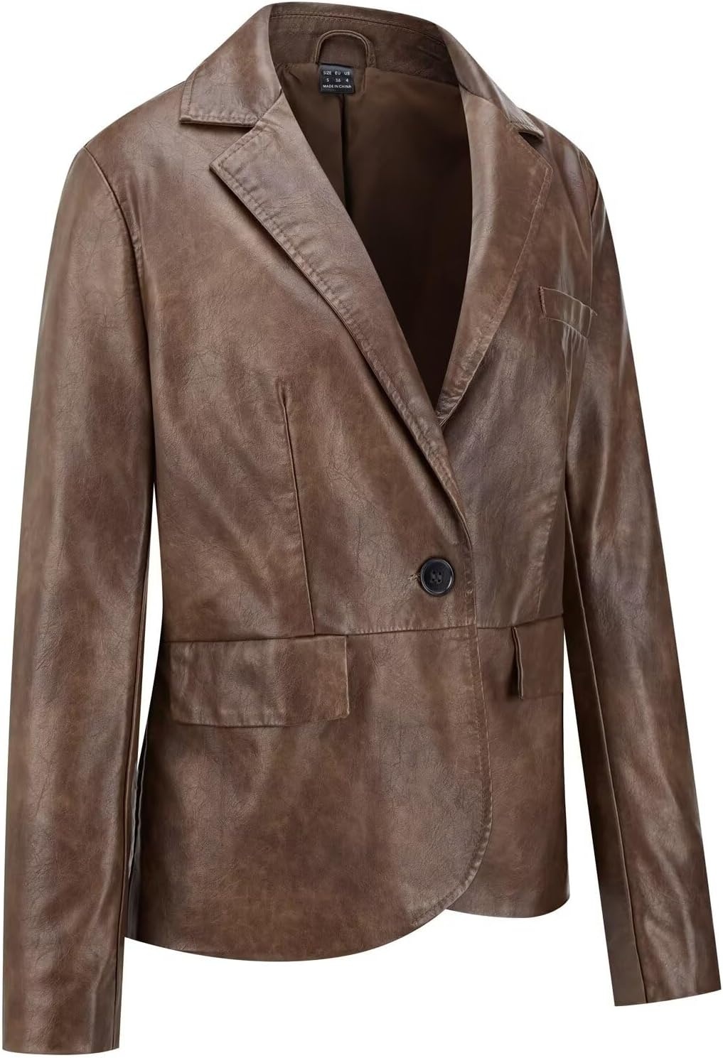 image:imageWomens Faux Leather Blazer Jackets Button Down Leather Shacket Coat with PocketsBrown 125