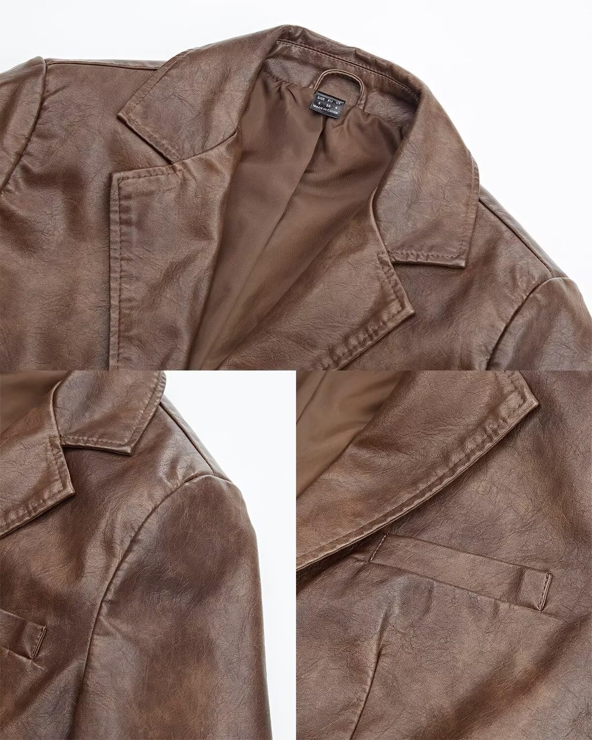 image:imageWomens Faux Leather Blazer Jackets Button Down Leather Shacket Coat with PocketsBrown 125