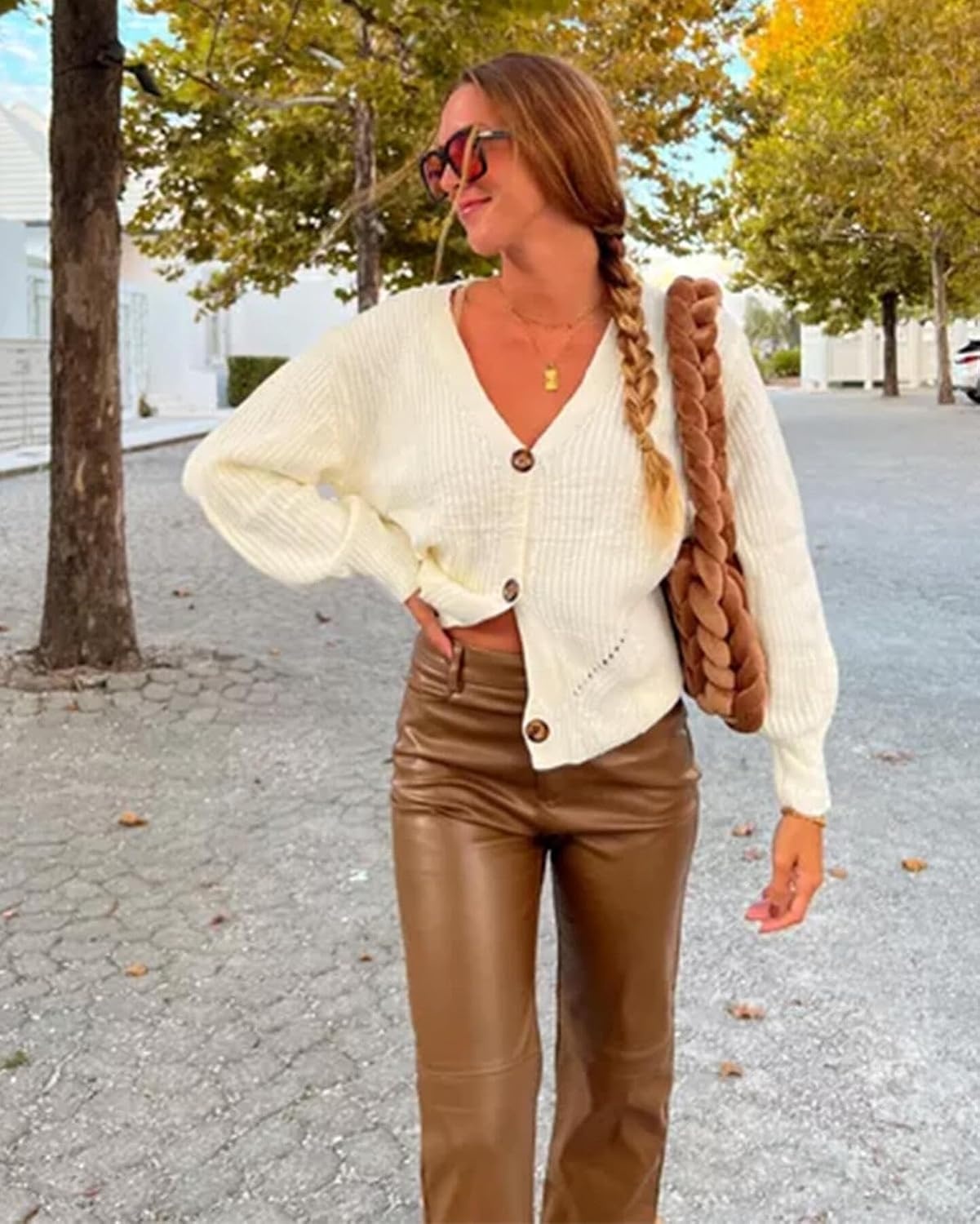 image:imageWomens Faux Leather Pants Button Straight Leg PU Jeans with Pockets BlackBrown 4 Pockets Thin Fleece Lining Soft Faux Leather Straight Leg Fit Party Date Night Concert amp Daily WearBrown
