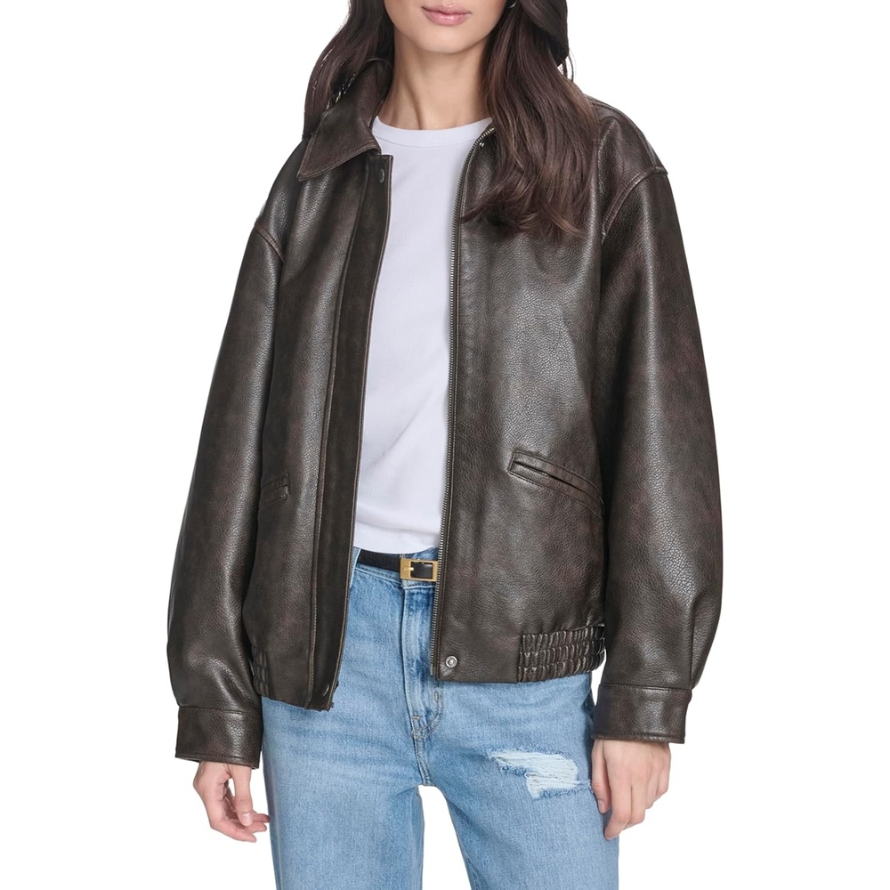 image:imageLevis Womens Faux Leather Relaxed Fit BomberBrown