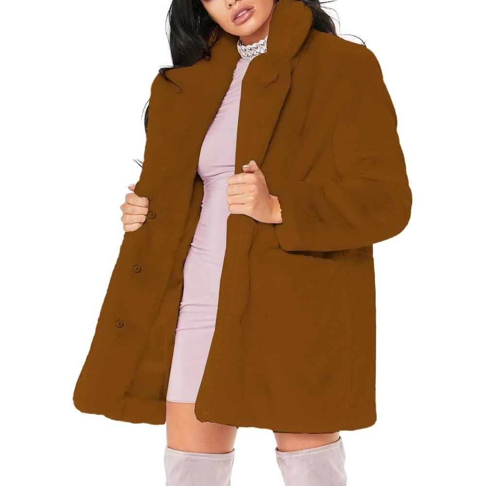 image:imageTOPONSKY Womens Winter Warm Lapel Faux Fur With Inner Lining amp Buttons CoatsCd Brown