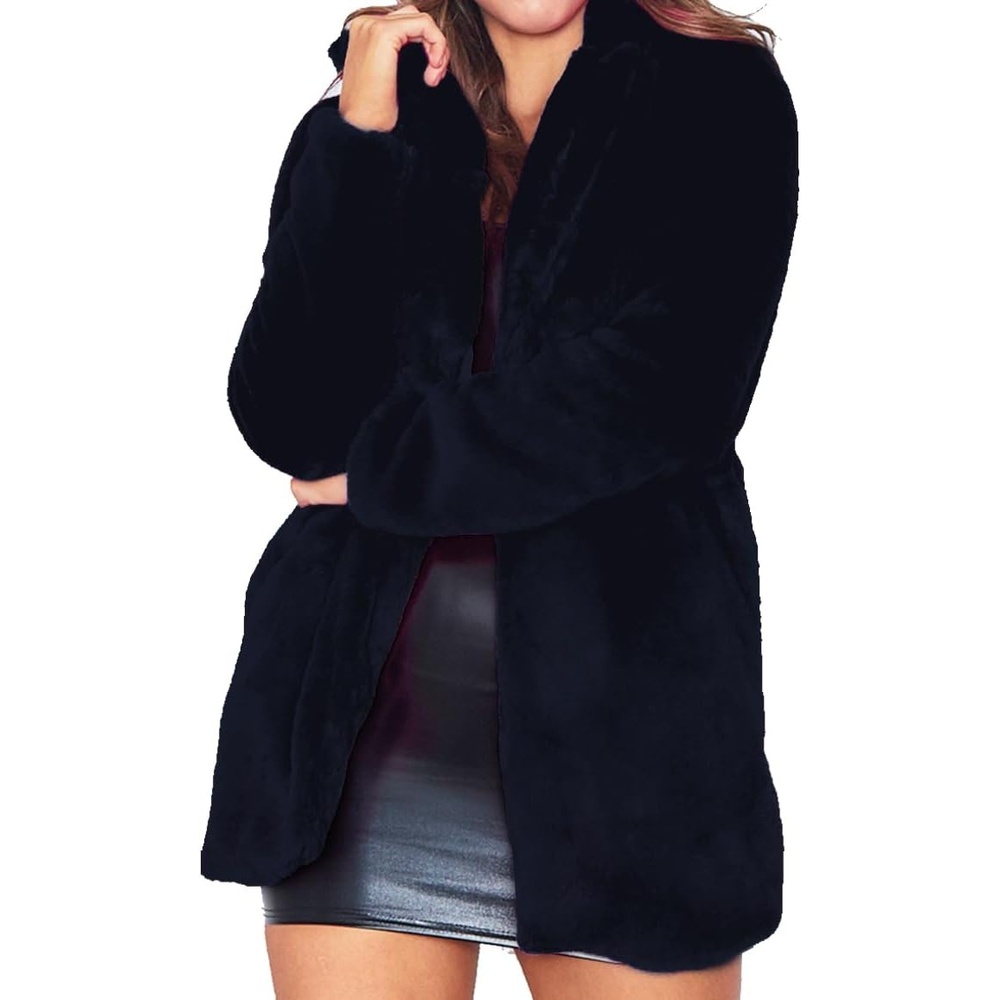 image:imageTOPONSKY Womens Winter Warm Lapel Faux Fur With Inner Lining amp Buttons CoatsCd Navy Blue