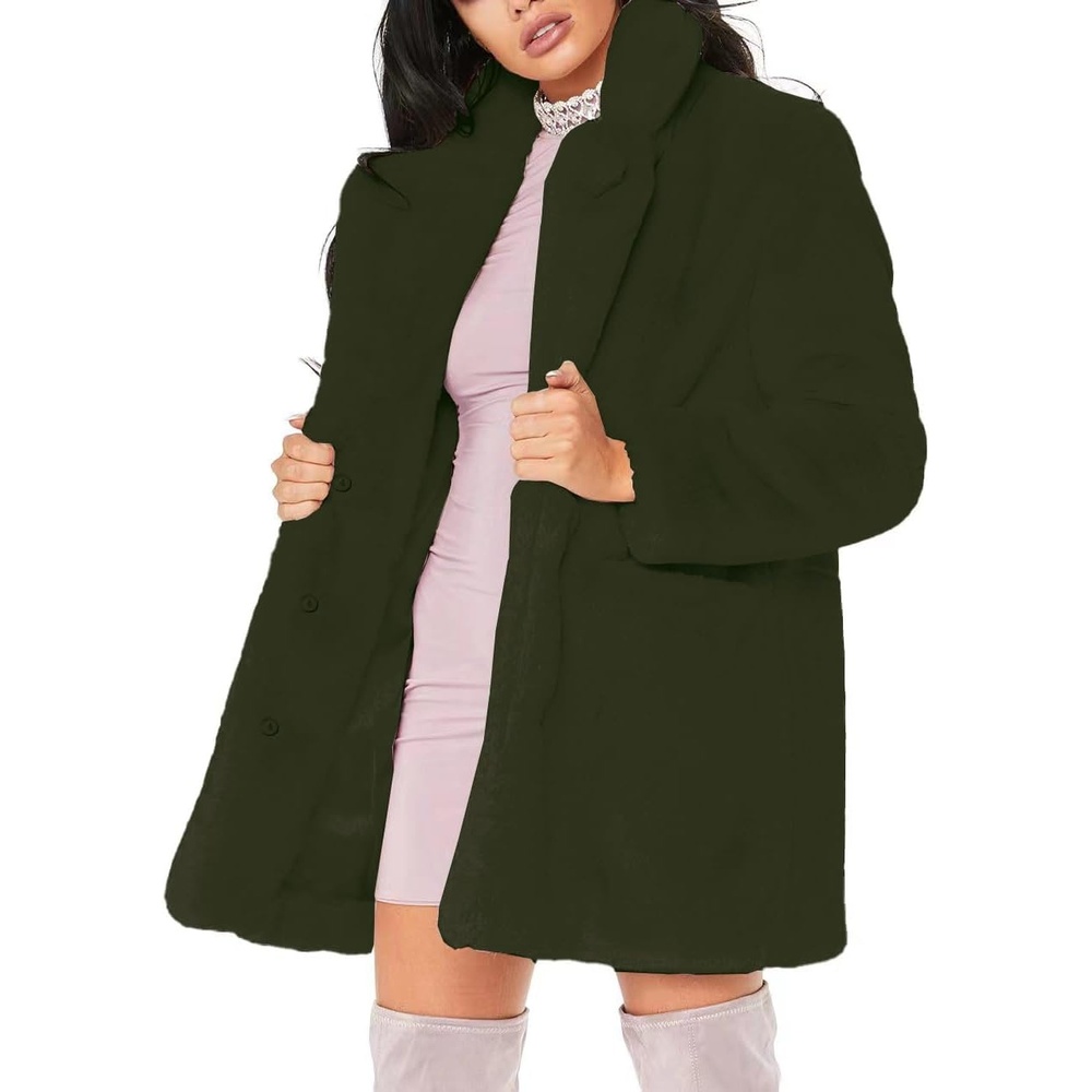 image:imageTOPONSKY Womens Winter Warm Lapel Faux Fur With Inner Lining amp Buttons CoatsCd Olive Green