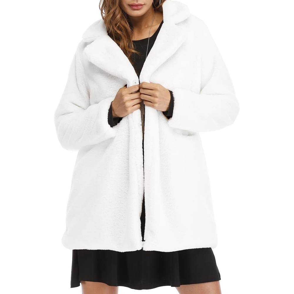 image:imageTOPONSKY Womens Winter Warm Lapel Faux Fur With Inner Lining amp Buttons CoatsCd White