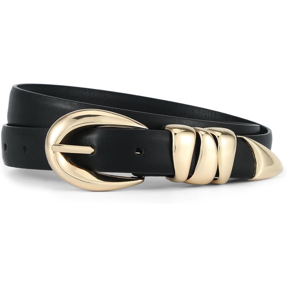 image:imageWomen Skinny Belt for Jeans GoldSilver Buckle Thin Waist Belts 091 in Wide Trendy Buckle Belt for Jeans Dress Pants Formal Work and Casual Daily OutfitsBlack