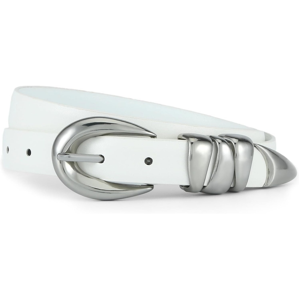 image:imageWomen Skinny Belt for Jeans GoldSilver Buckle Thin Waist Belts 091 in Wide Trendy Buckle Belt for Jeans Dress Pants Formal Work and Casual Daily OutfitsWhite