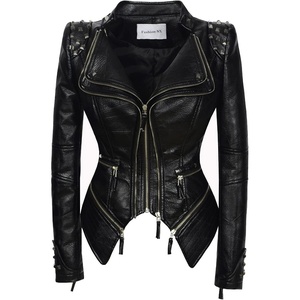 SX Women’s Fashion Studded Perfectly Shaping Faux Leather Biker Jacket(076black)