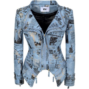 SX Women’s Fashion Studded Perfectly Shaping Faux Leather Biker Jacket(Suede Blue)