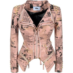 SX Women’s Fashion Studded Perfectly Shaping Faux Leather Biker Jacket(Suede Pink)