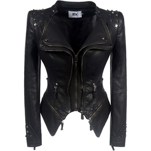 SX Women’s Fashion Studded Perfectly Shaping Faux Leather Biker Jacket(Z-pu-black)