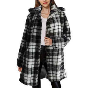 TOPONSKY Womens Winter Warm Lapel Faux Fur With Inner Lining & Buttons Coats(Cd Plaid White Black)