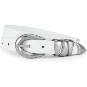 Women Skinny Belt for Jeans Gold/Silver Buckle Thin Waist Belts | 0.91 in Wide, Trendy Buckle Belt for Jeans Dress Pants, Formal Work and Casual Daily Outfits(White)