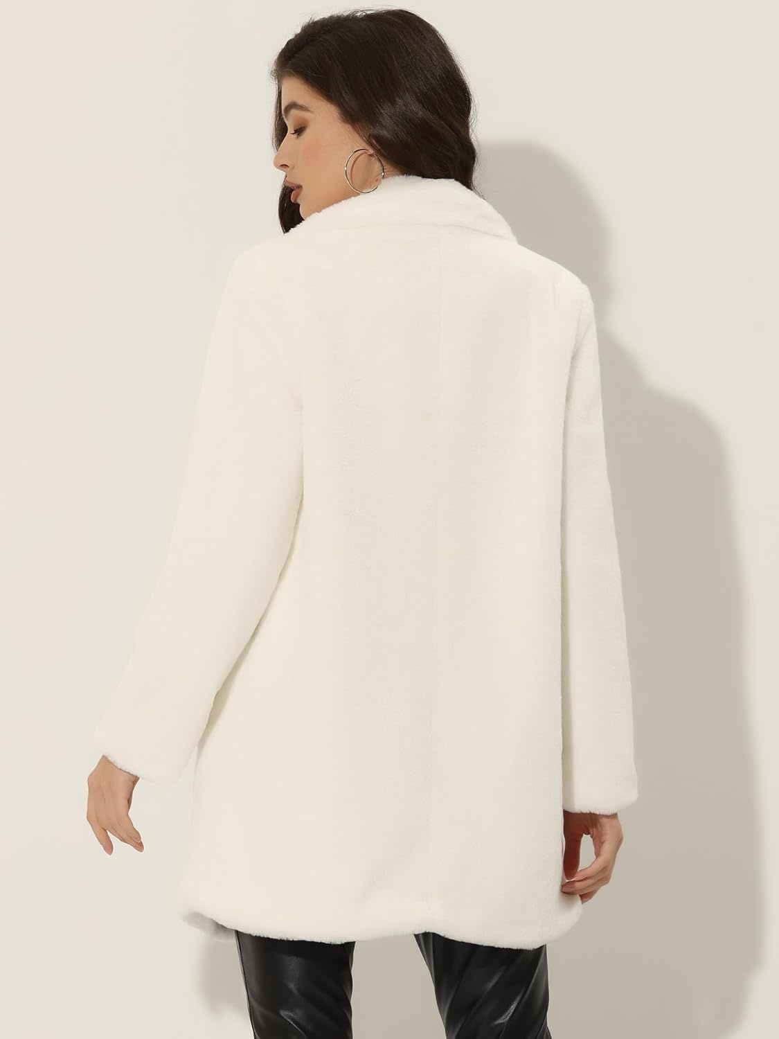image:imageAllegra K Womens Faux Fur Coat Lapel Warm Winter Casual Long Fluffy Jacket Classic Open Front Design Loose Fit Spring Fall Formal Midthigh Coffee Shop Work OfficeBeige