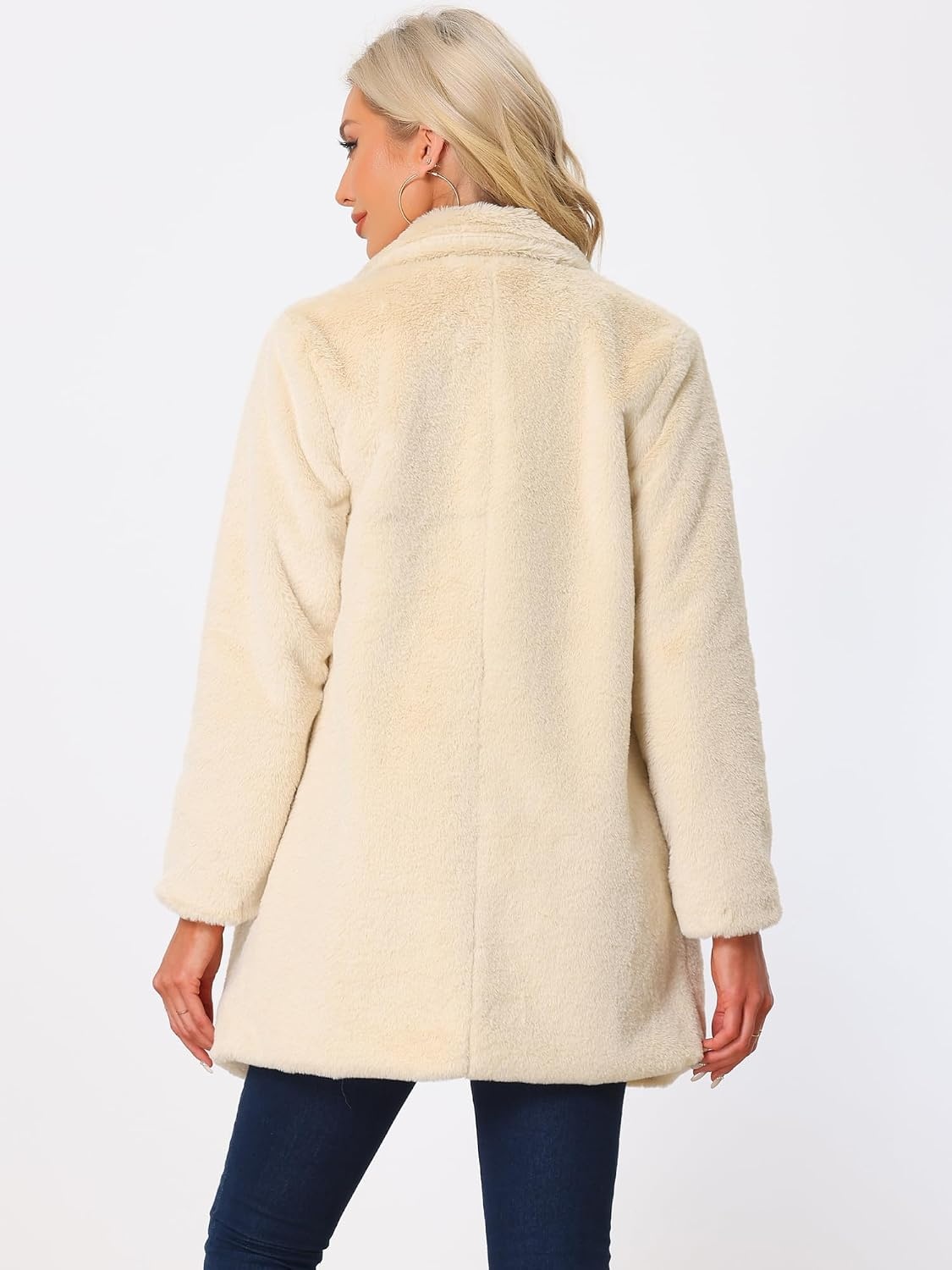 image:imageAllegra K Womens Faux Fur Coat Lapel Warm Winter Casual Long Fluffy Jacket Classic Open Front Design Loose Fit Spring Fall Formal Midthigh Coffee Shop Work OfficeApricot