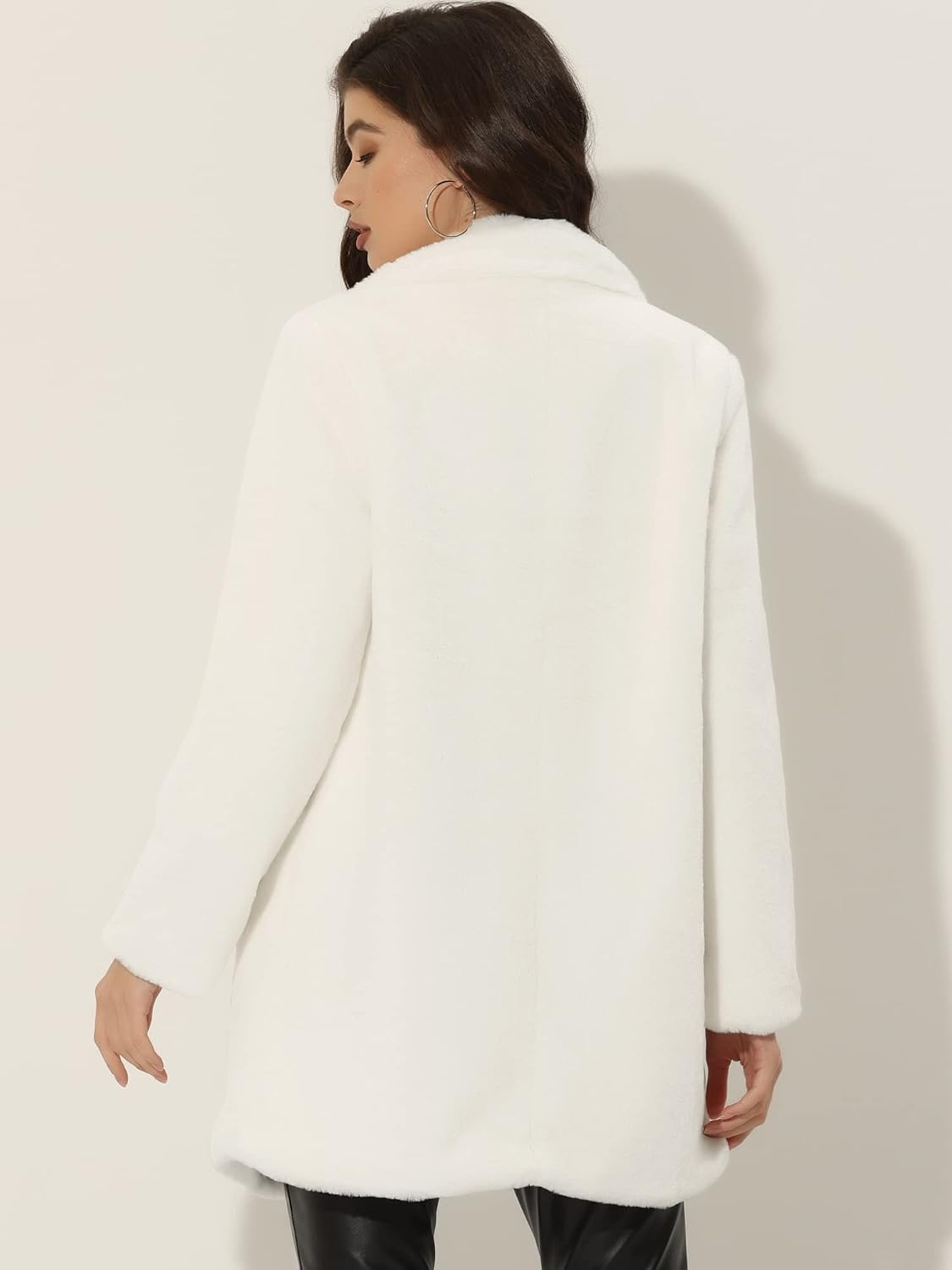image:imageAllegra K Womens Faux Fur Coat Lapel Warm Winter Casual Long Fluffy Jacket Classic Open Front Design Loose Fit Spring Fall Formal Midthigh Coffee Shop Work OfficeWhite