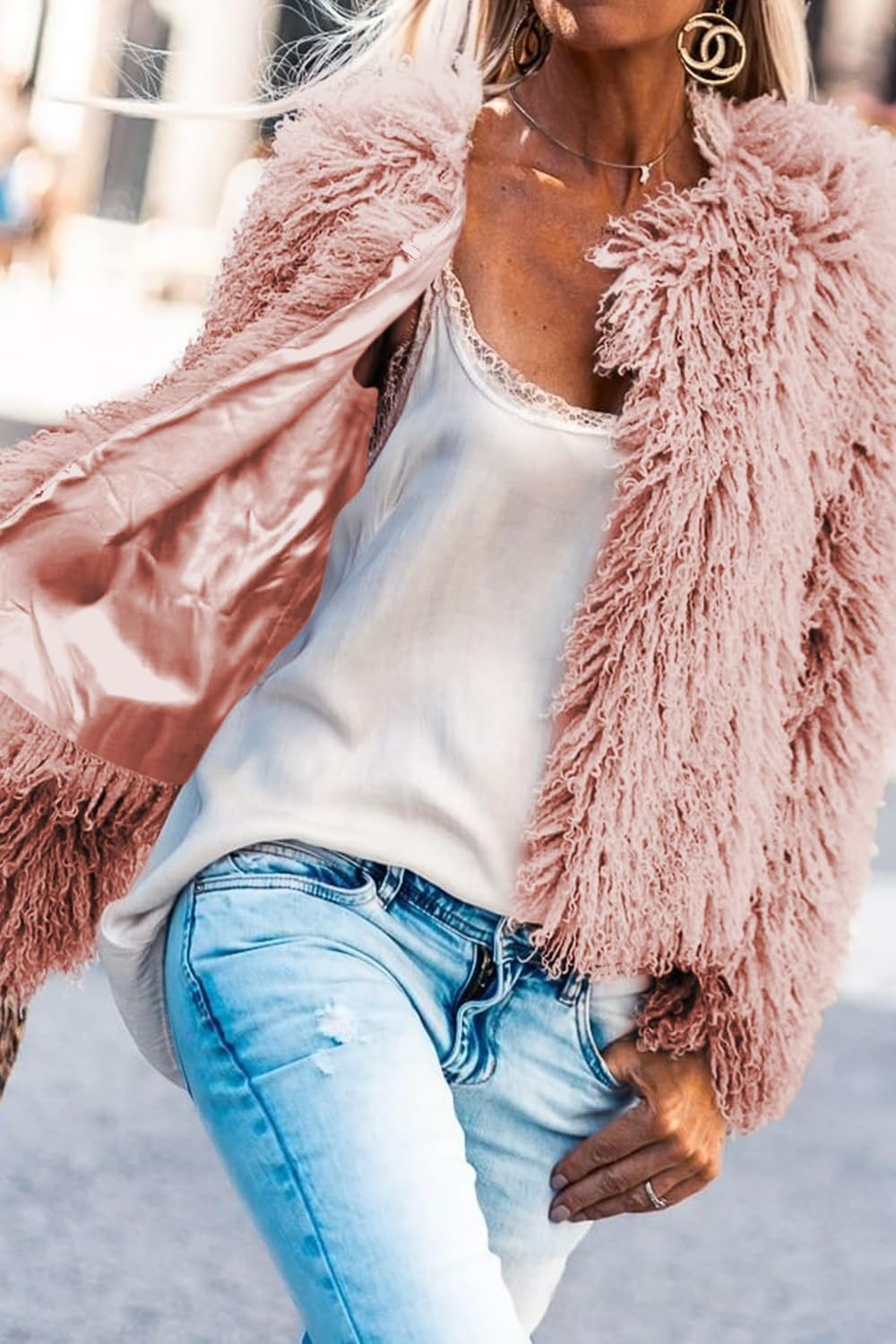 image:imageAoang Womens Faux Fur Jacket Cropped Fleece Warm Outerwear Winter Coat Soft Shaggy Faux Fur with Hook Eye ClosuresPerfect for Fall Layers or Mild Winter DaysElevating Casual Chic LookPink