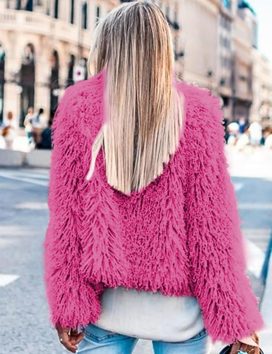 image:imageAoang Womens Faux Fur Jacket Cropped Fleece Warm Outerwear Winter Coat Soft Shaggy Faux Fur with Hook Eye ClosuresPerfect for Fall Layers or Mild Winter DaysElevating Casual Chic LookHot Pink