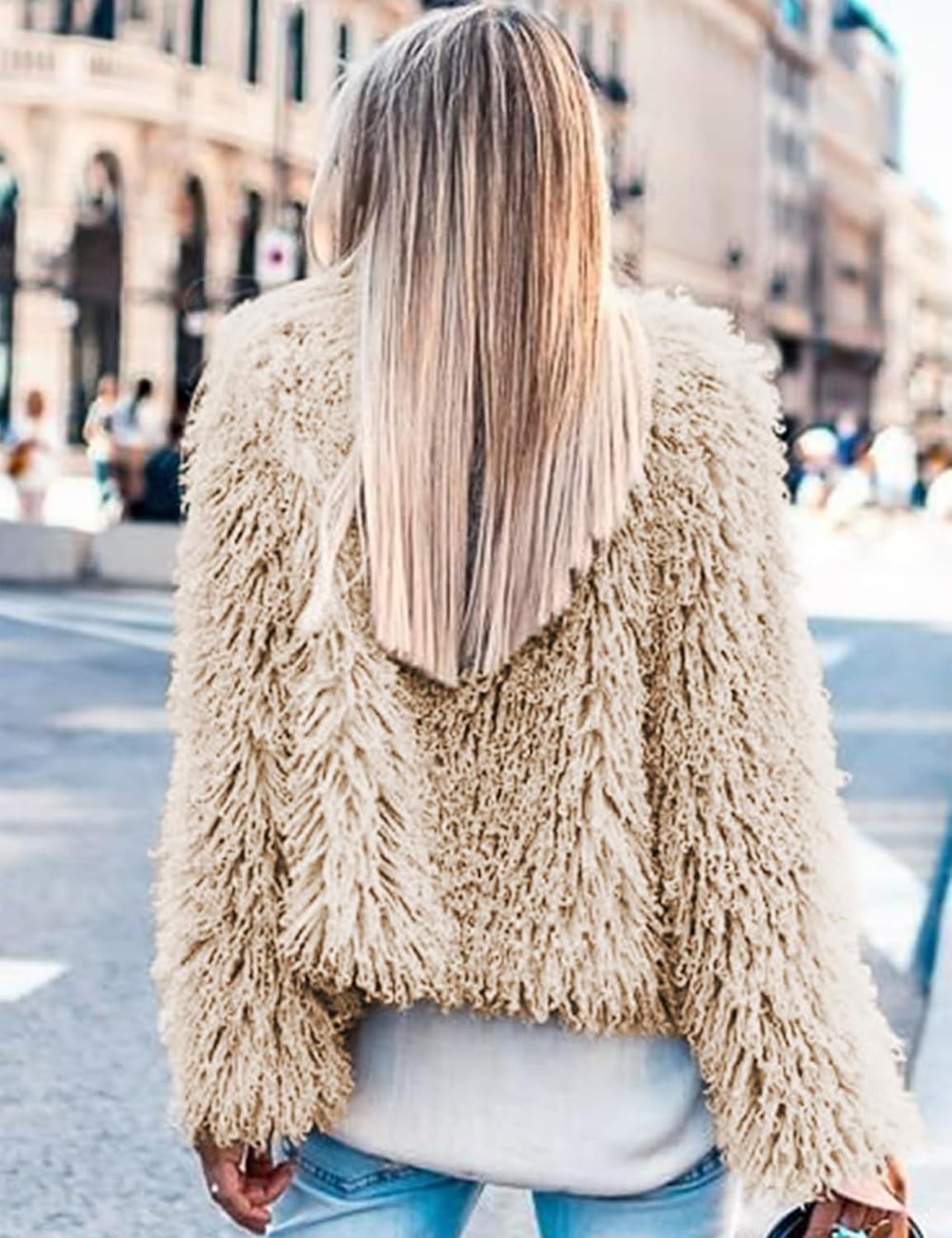 image:imageAoang Womens Faux Fur Jacket Cropped Fleece Warm Outerwear Winter Coat Soft Shaggy Faux Fur with Hook Eye ClosuresPerfect for Fall Layers or Mild Winter DaysElevating Casual Chic LookApricot