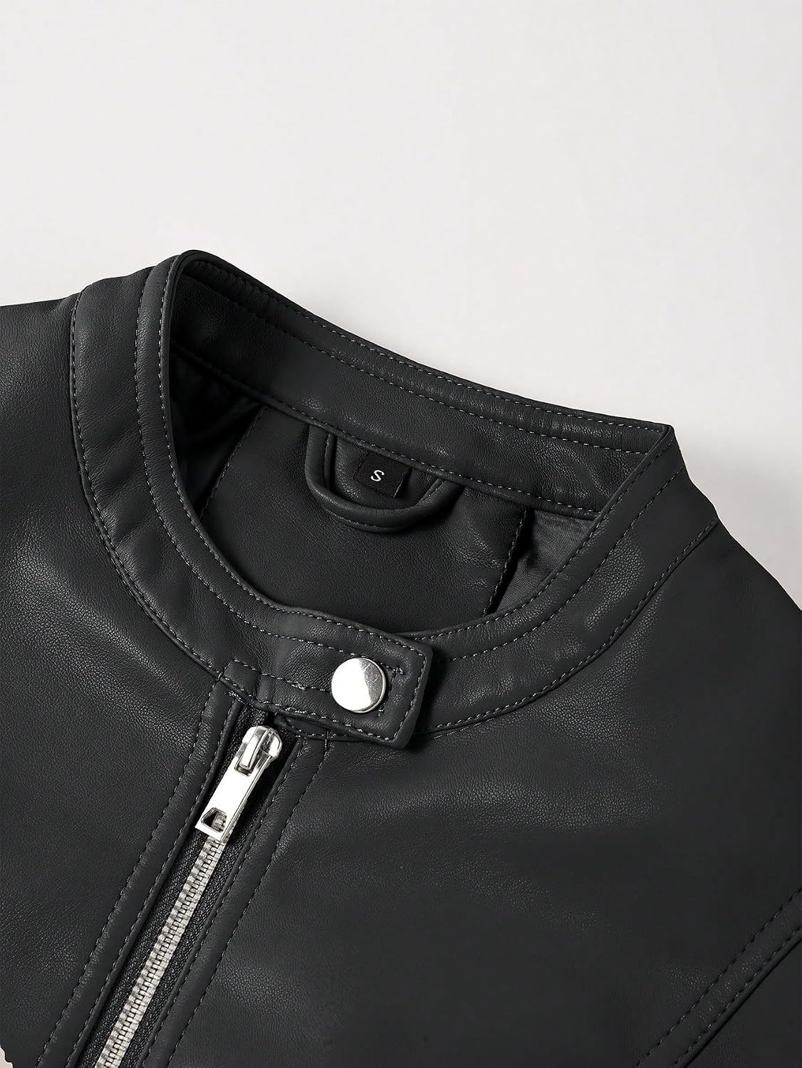 image:imageBellivera Womens Oversized Faux Leather Bomber Motorcycle Casual Jacket Windproof Shell Relaxed Drop Shoulder Snap Zip Closure Urban Street Style Versatile Travel Commute Spring Autumn WearBlack Casual Coat