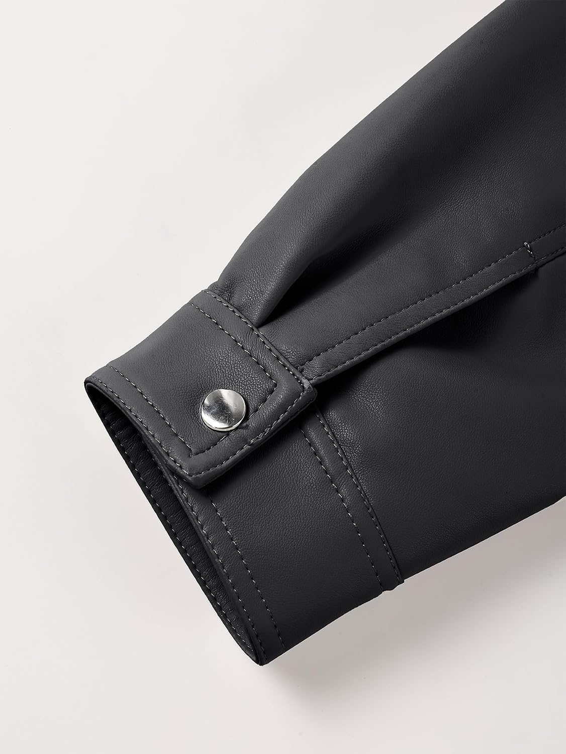 image:imageBellivera Womens Oversized Faux Leather Bomber Motorcycle Casual Jacket Windproof Shell Relaxed Drop Shoulder Snap Zip Closure Urban Street Style Versatile Travel Commute Spring Autumn WearBlack Casual Coat