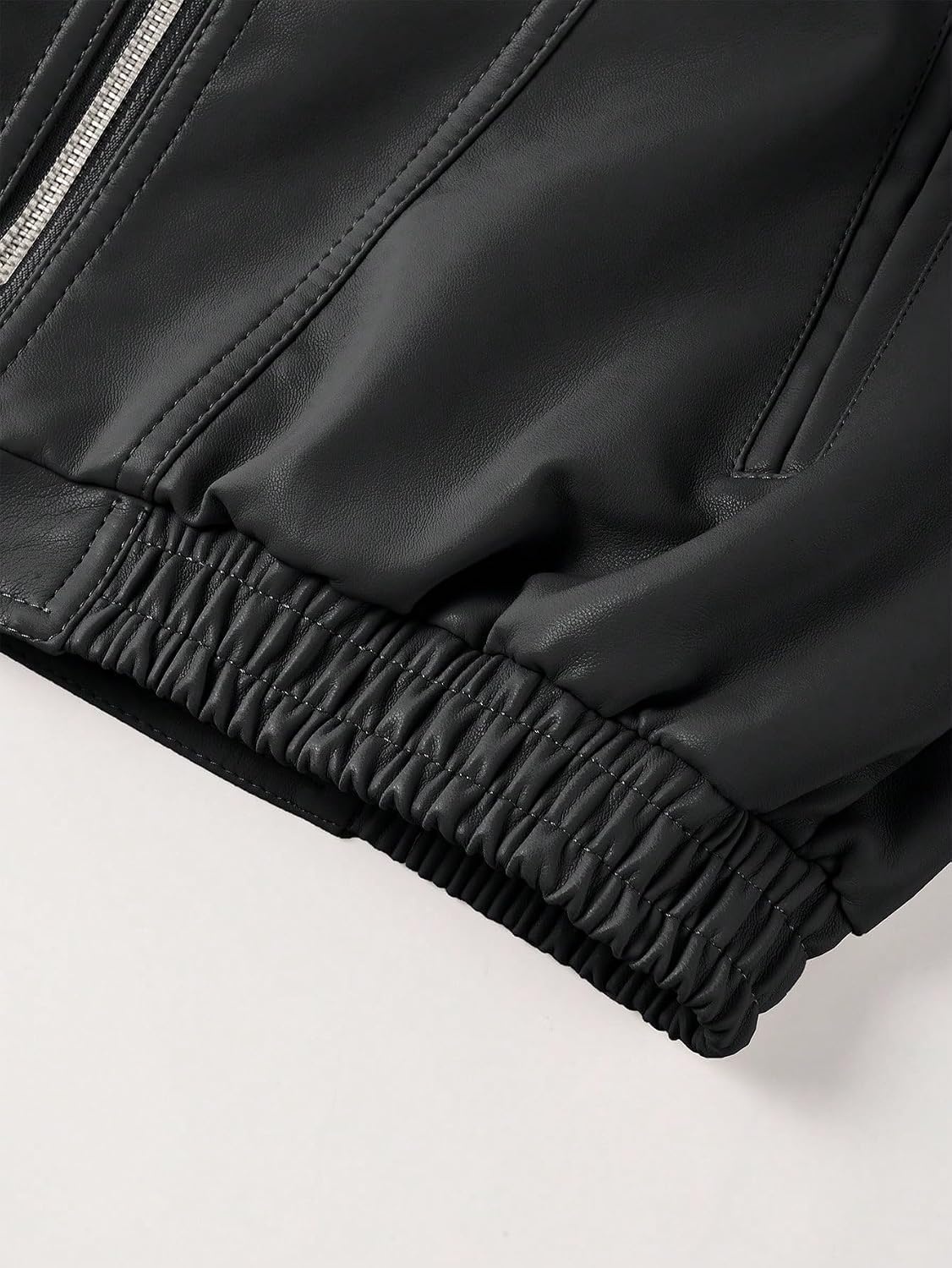 image:imageBellivera Womens Oversized Faux Leather Bomber Motorcycle Casual Jacket Windproof Shell Relaxed Drop Shoulder Snap Zip Closure Urban Street Style Versatile Travel Commute Spring Autumn WearBlack Casual Coat