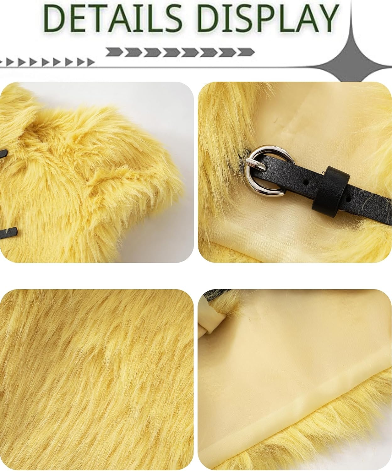 image:imageCORIRESHA Womens Crop Faux Fur Coat Belt Buckles Short Sleeve Shrug Jacket TopYellow