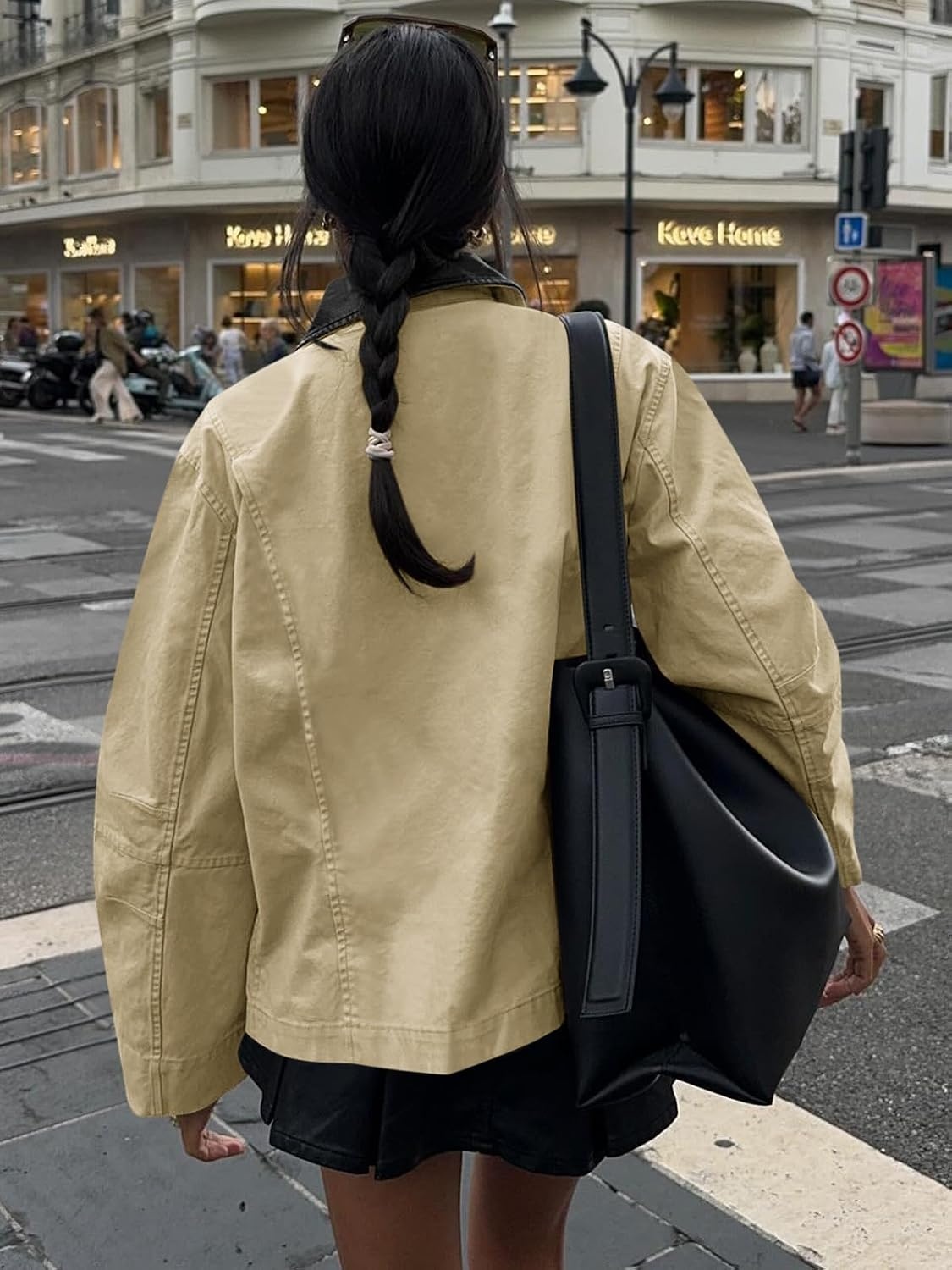 image:imageCicy Bell Women Barn Jacket Zip Up Cotton Canvas Oversized Lightweight Coat Faux Leather Collar Light Weight 100 Cotton Fall FashionBeige