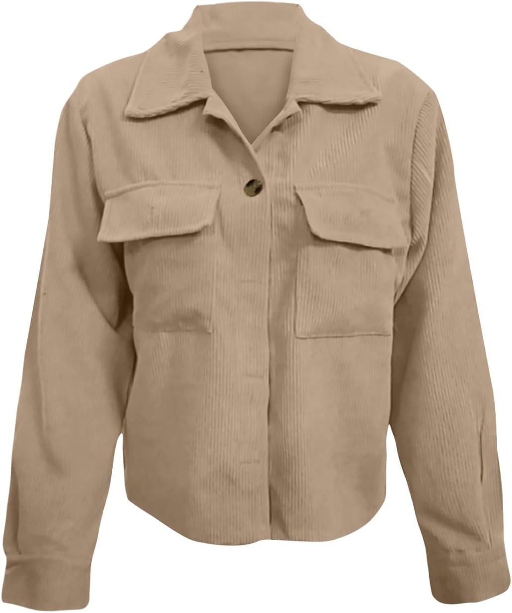 image:imageCorduroy Shacket Women Cropped Button Down Shirts Jacket Casual Fall Long Sleeve Crop Tops Bomber Jacket with PocketsX001beige