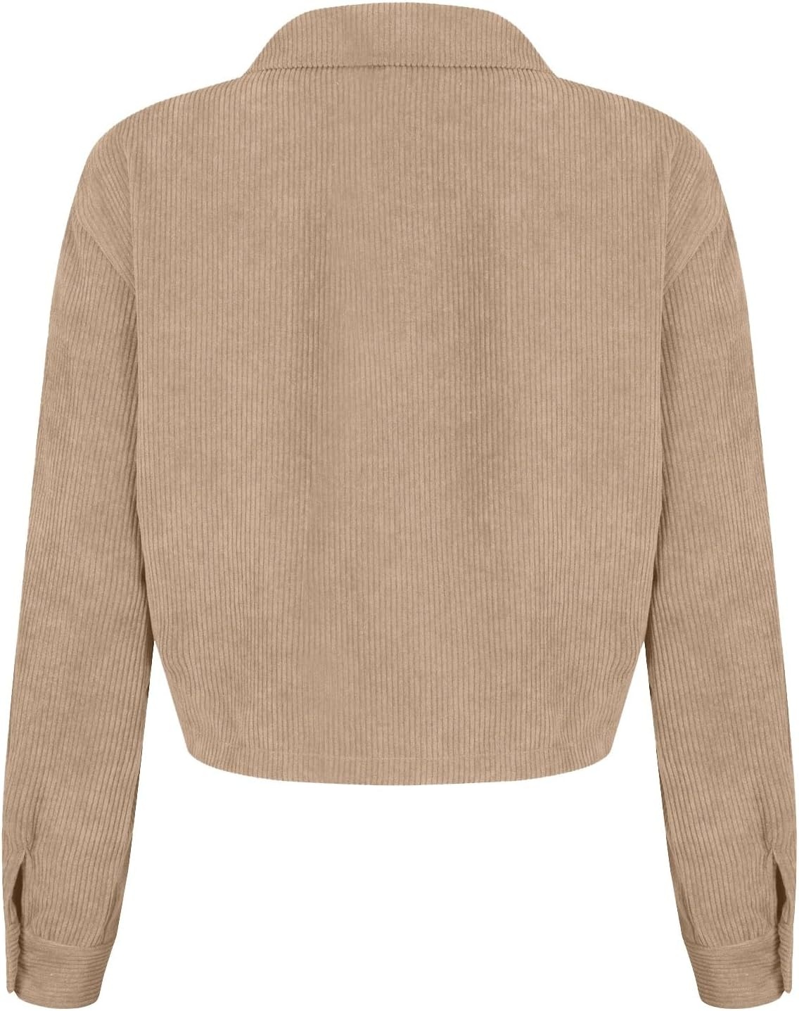 image:imageCorduroy Shacket Women Cropped Button Down Shirts Jacket Casual Fall Long Sleeve Crop Tops Bomber Jacket with PocketsX001beige