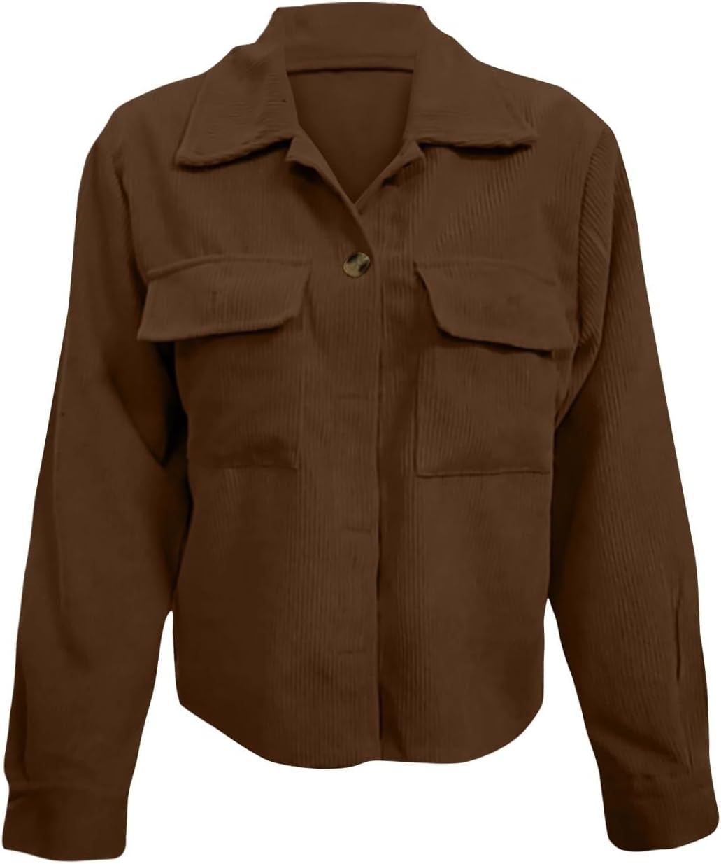 image:imageCorduroy Shacket Women Cropped Button Down Shirts Jacket Casual Fall Long Sleeve Crop Tops Bomber Jacket with PocketsX003brown