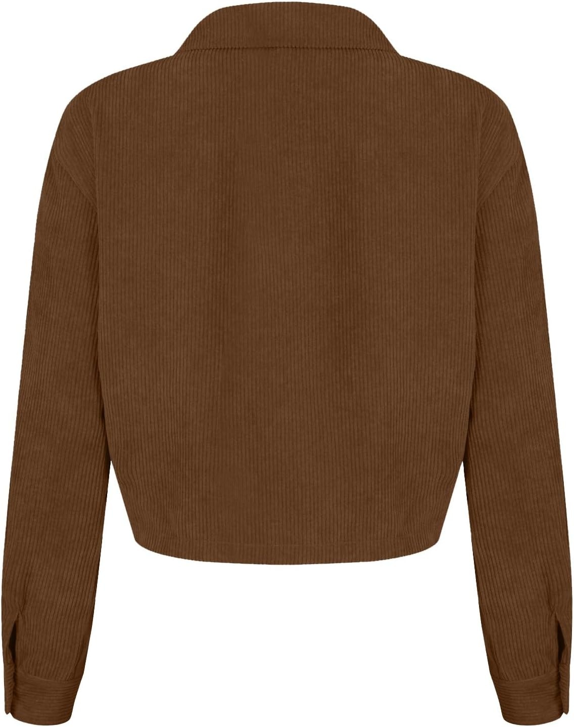 image:imageCorduroy Shacket Women Cropped Button Down Shirts Jacket Casual Fall Long Sleeve Crop Tops Bomber Jacket with PocketsX003brown