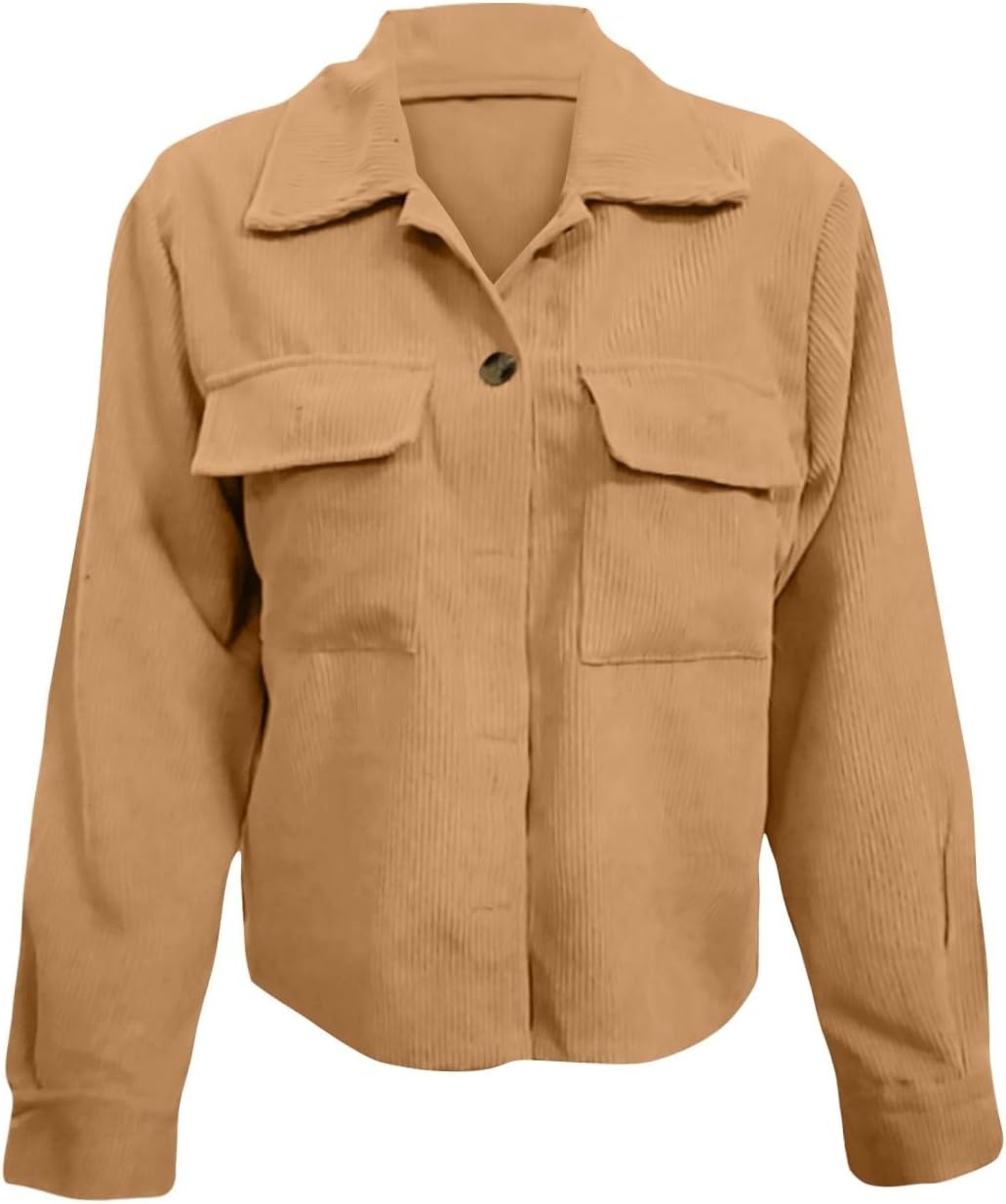 image:imageCorduroy Shacket Women Cropped Button Down Shirts Jacket Casual Fall Long Sleeve Crop Tops Bomber Jacket with PocketsX004khaki